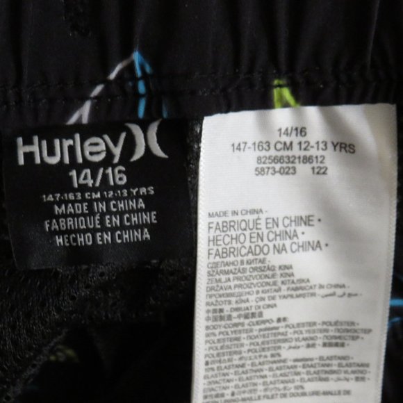 Hurley Black Multi Shark Print Swim Trunks, NEW, Size 14-16, 27"-36" Waist - Picture 6 of 6